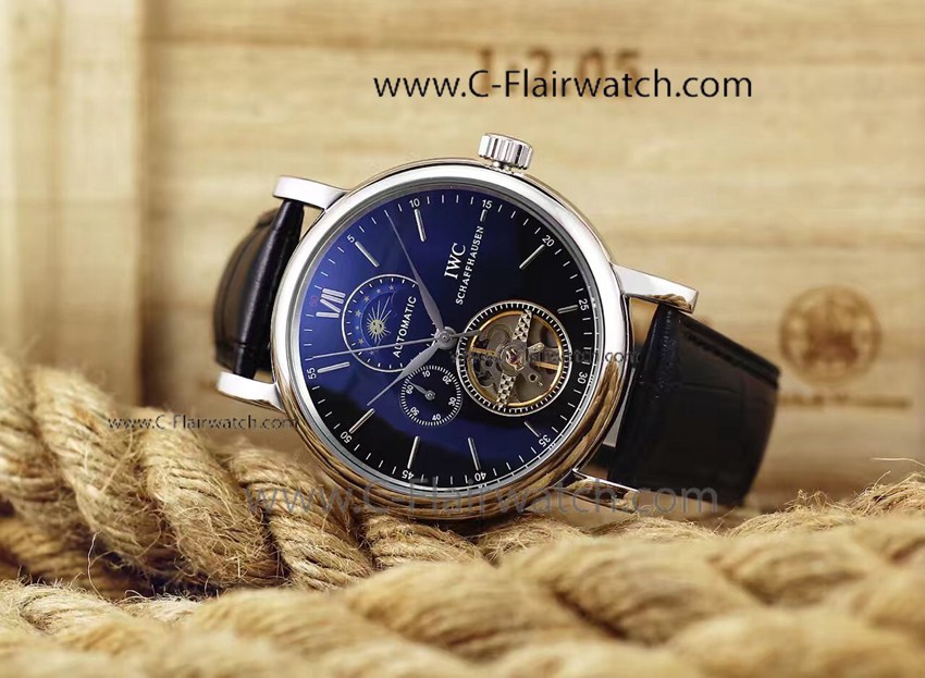 High Quality IWC Portofino Men Watch SS Black Moon Face